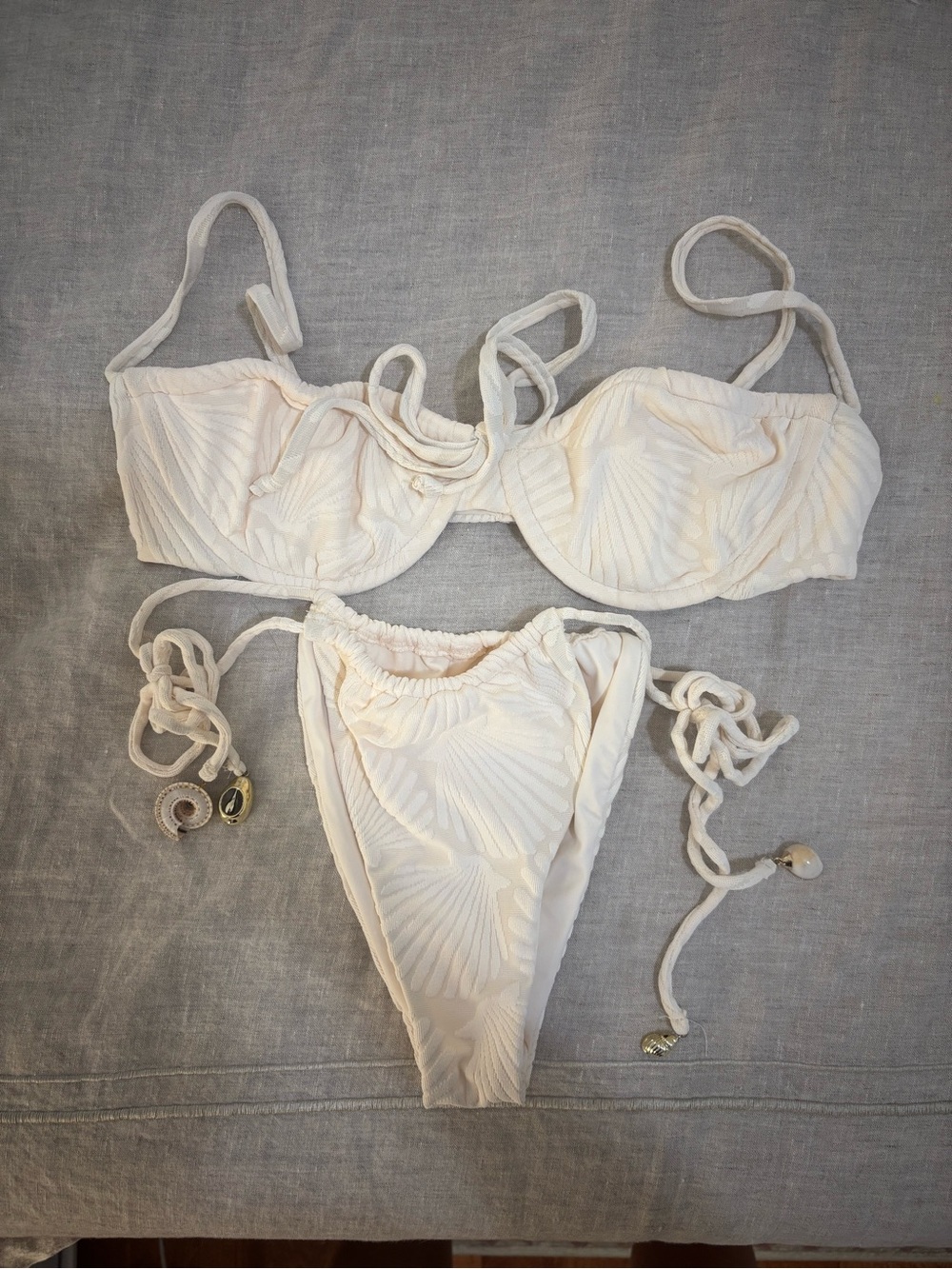 White Textured Underwire Bikini Set - Women's Swimwear